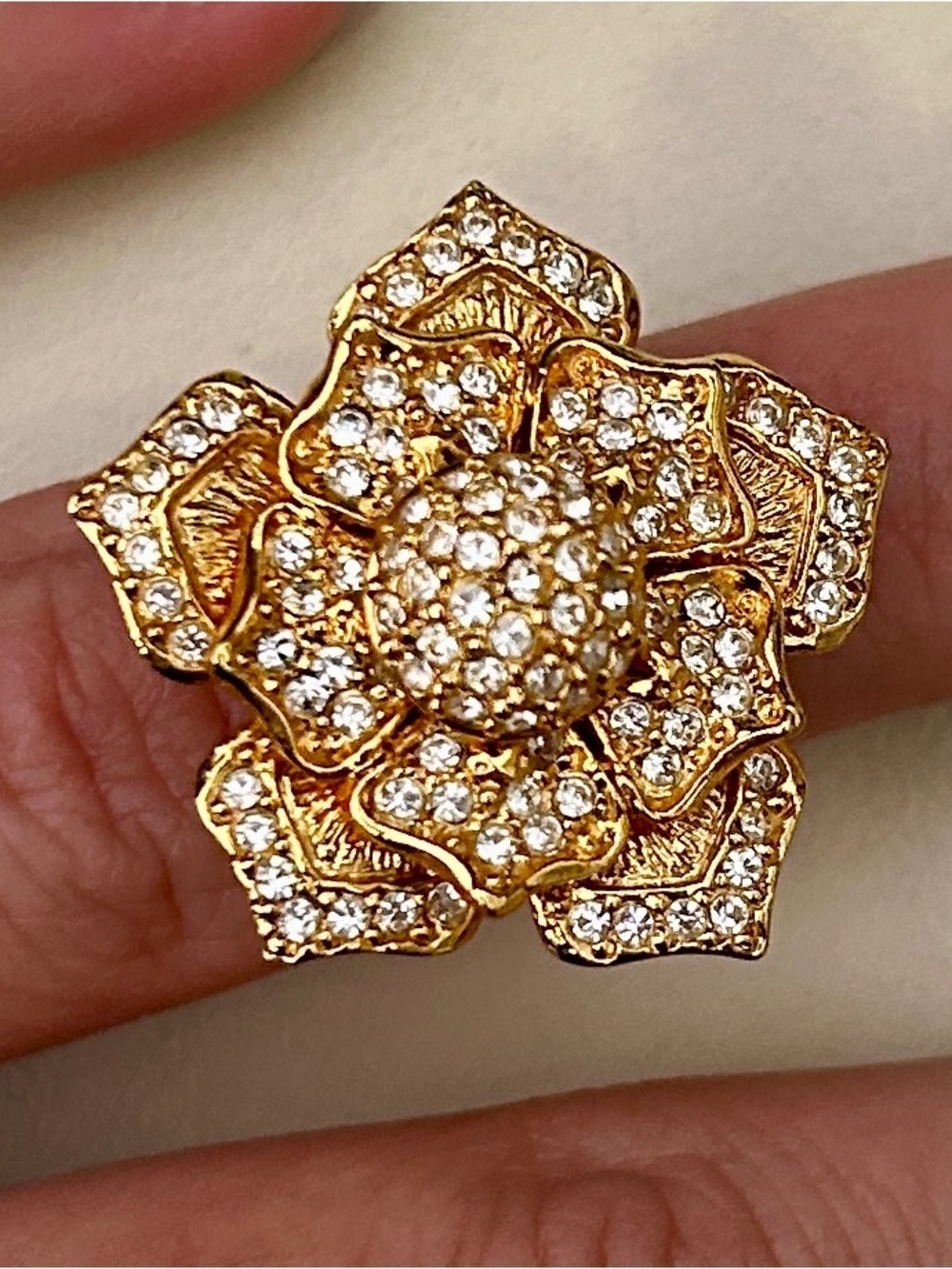 Adam Lippes Premium Botanical Line Flower Ring Pave Set Chrystals - size 5